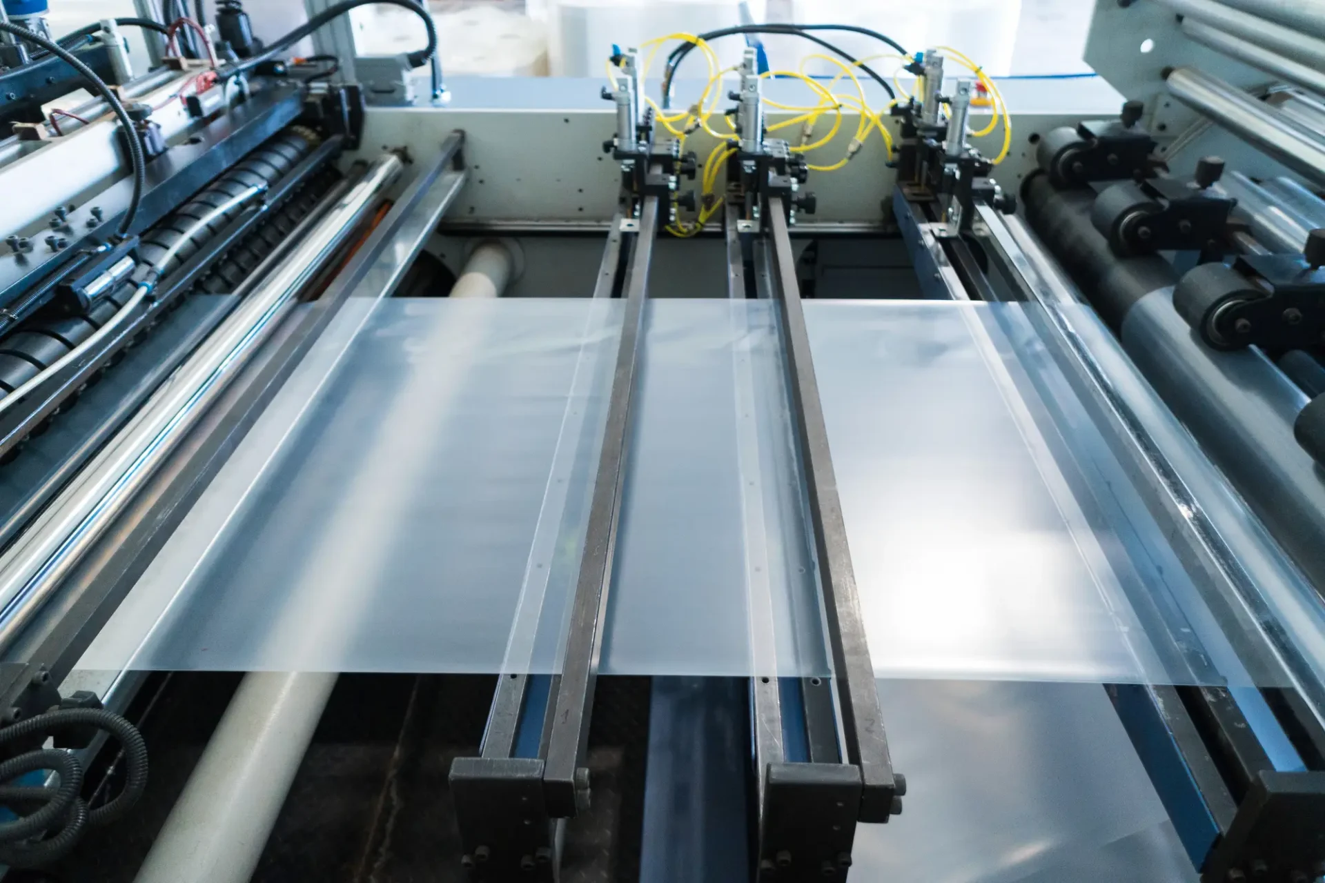 a machine with plastic sheets