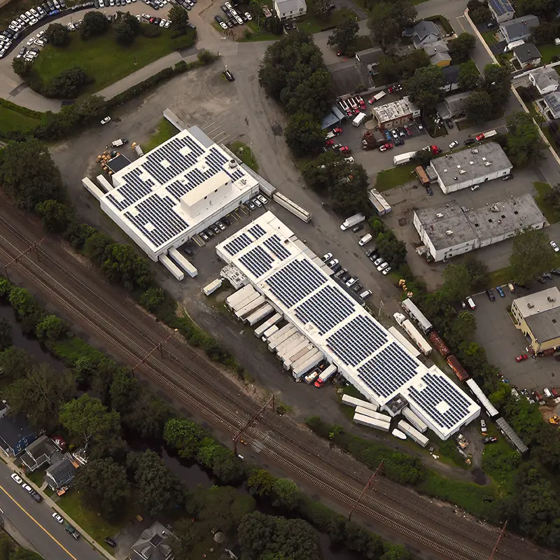an aerial view of a building