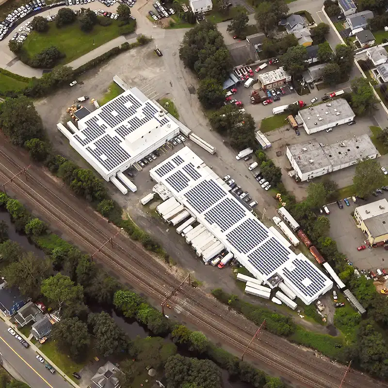 an aerial view of a factory