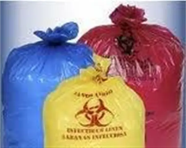 several garbage bags with biohazard logos