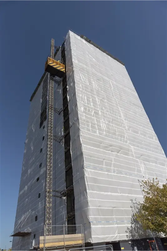 a tall building under construction