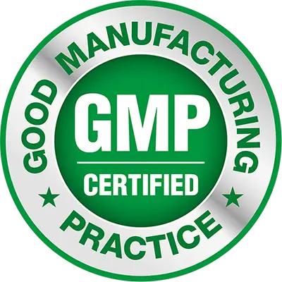 a green and white round label with white text