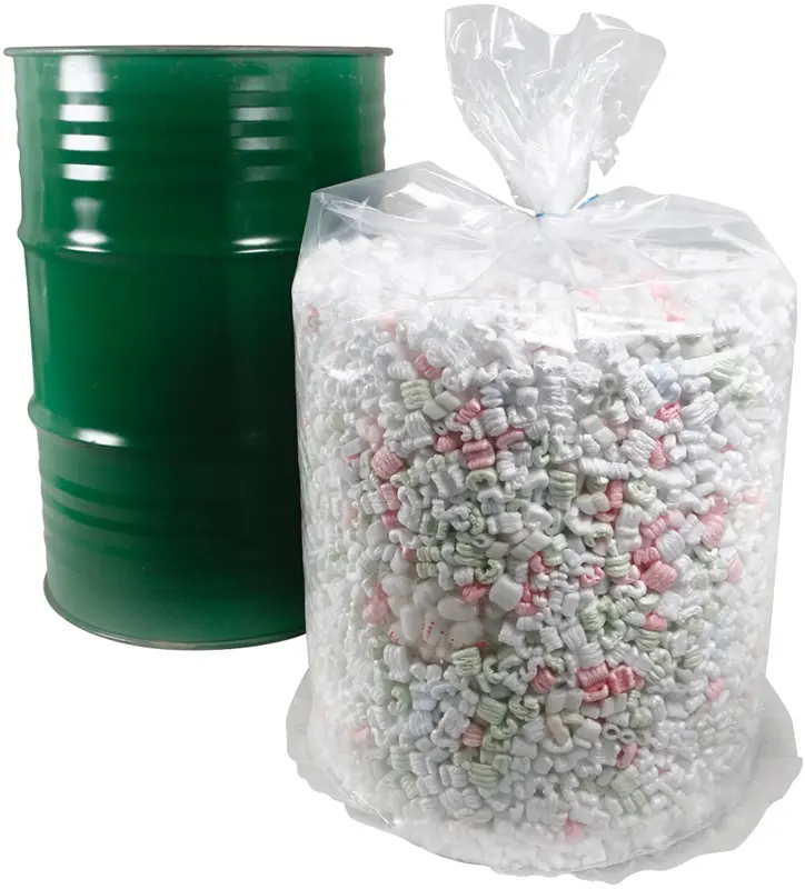 a green barrel and a bag of plastic