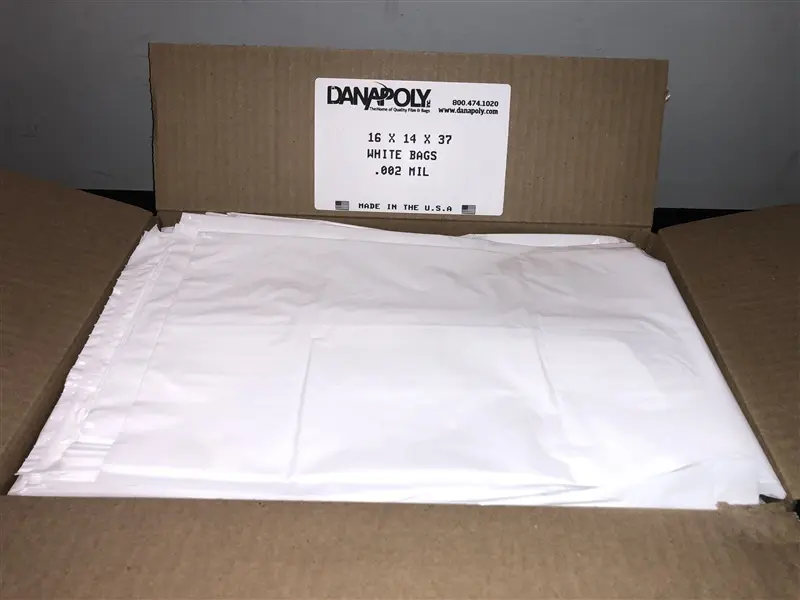a box with white bags in it