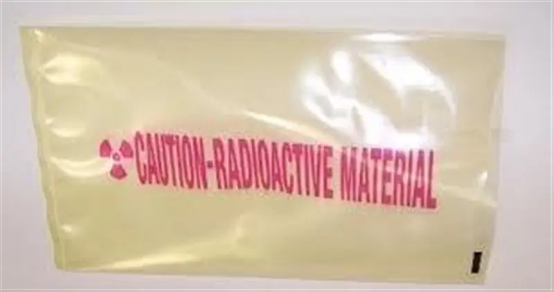 a plastic bag with red text